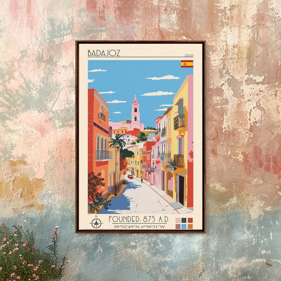 Badajoz Spain Colorful Mediterranean Street Palm Trees Historic Poster - Image 5