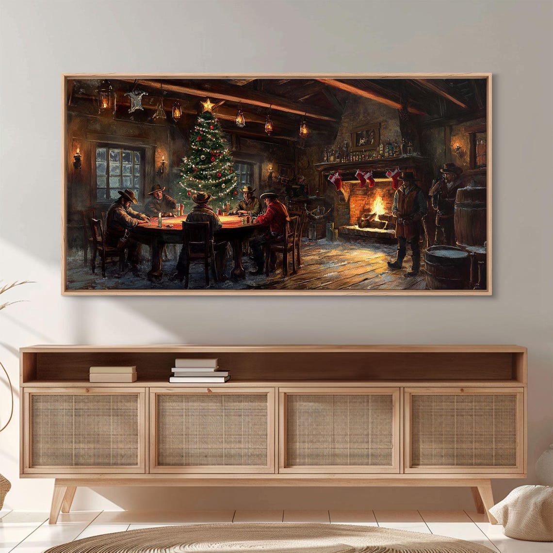 Cowboy Christmas Saloon Poker Night Tree Rustic Western Wall Art - Image 5