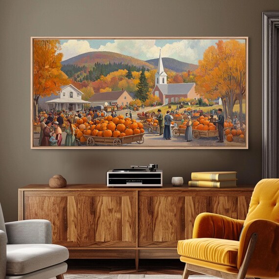 Autumn Harvest Pumpkin Festival Church Town Square Vintage Poster