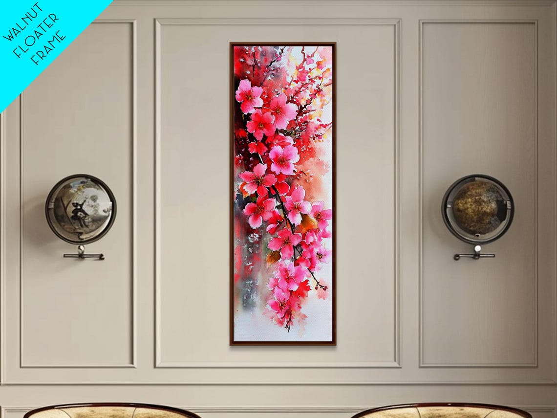 Pink Cherry Blossom Branch Vibrant Watercolor Spring Floral Art Poster - Image 5