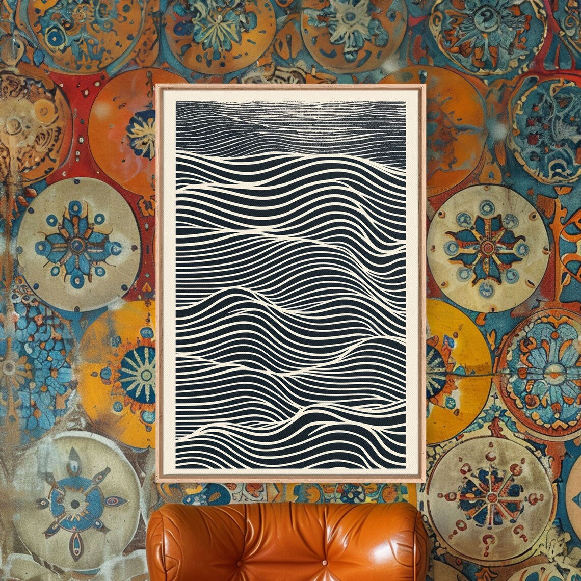 Black And White Japanese Wave Woodblock Art Print - Image 5