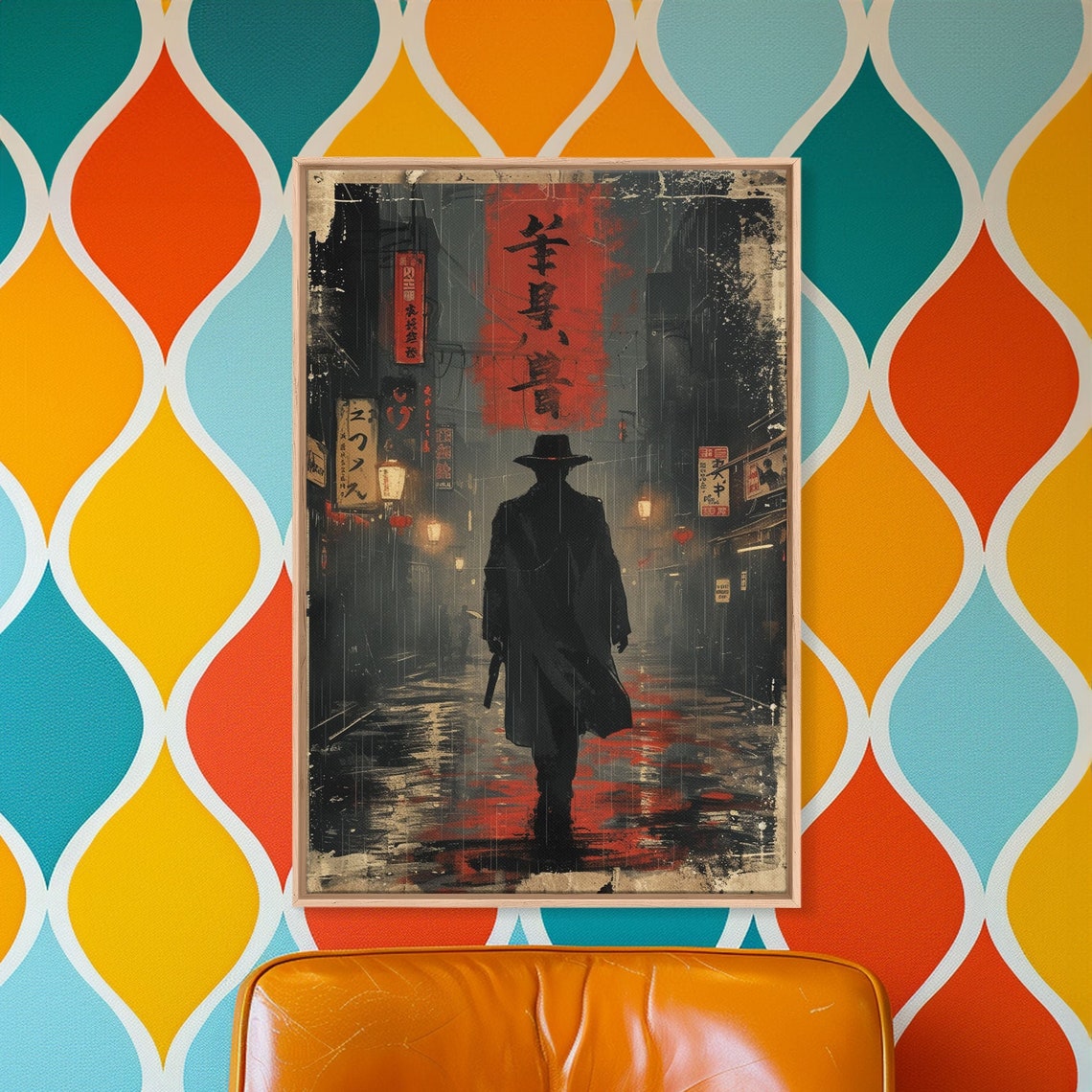Rainy Tokyo Alley Detective Poster Noir Silhouette with Neon Kanji - Image 4