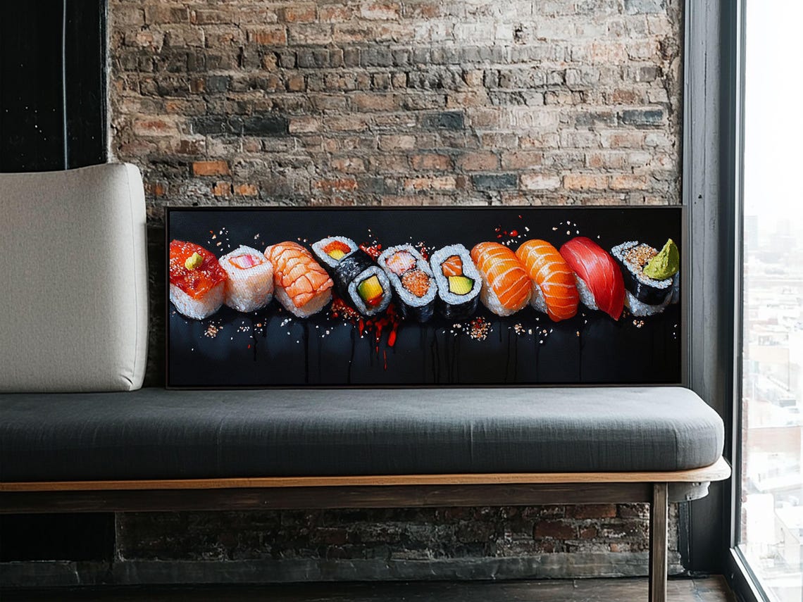 Assorted Sushi Row Retro Painting Panoramic Black Kitchen Wall Poster - Image 3