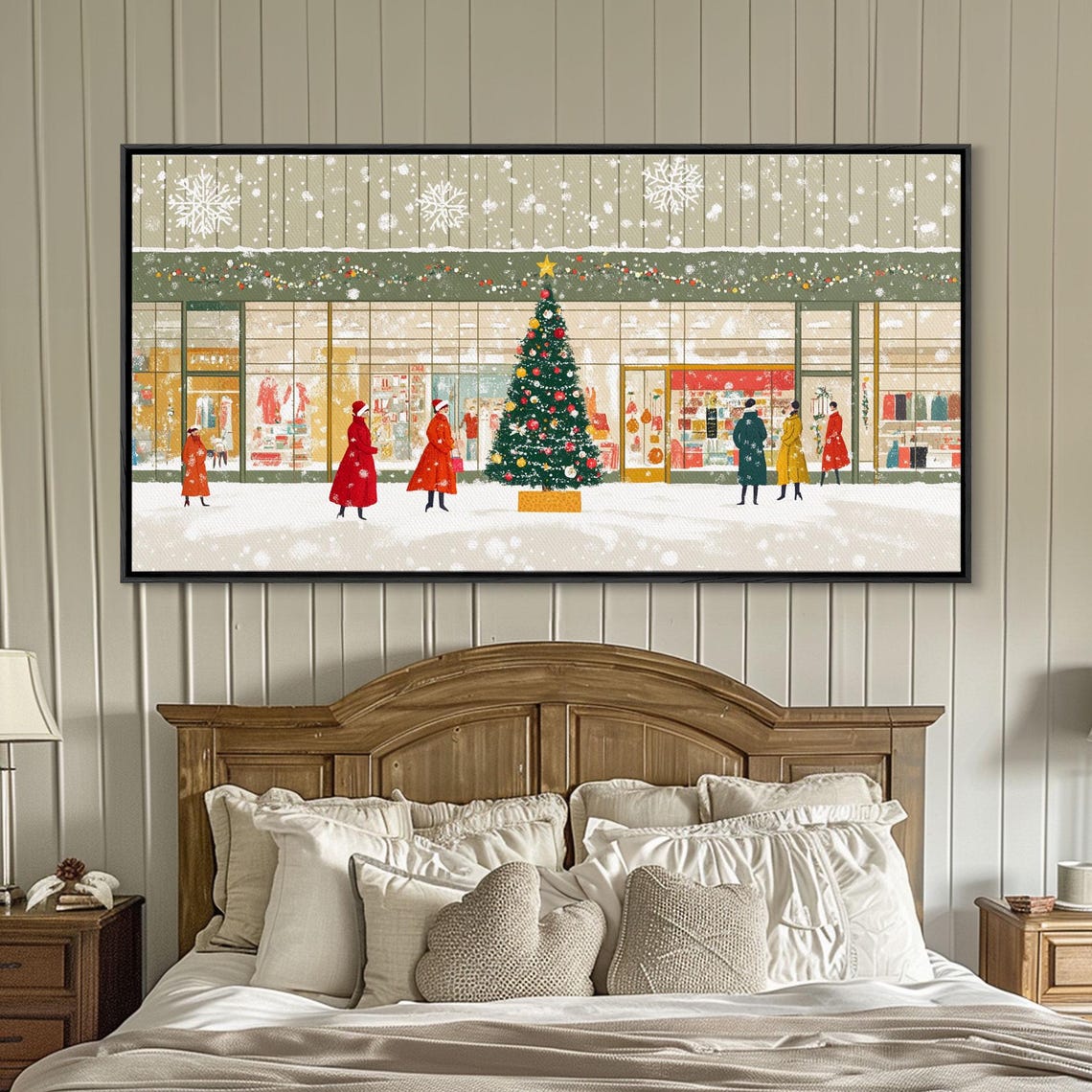 Mid Century Christmas Tree Shopping Scene With Shoppers Art Print - Image 2
