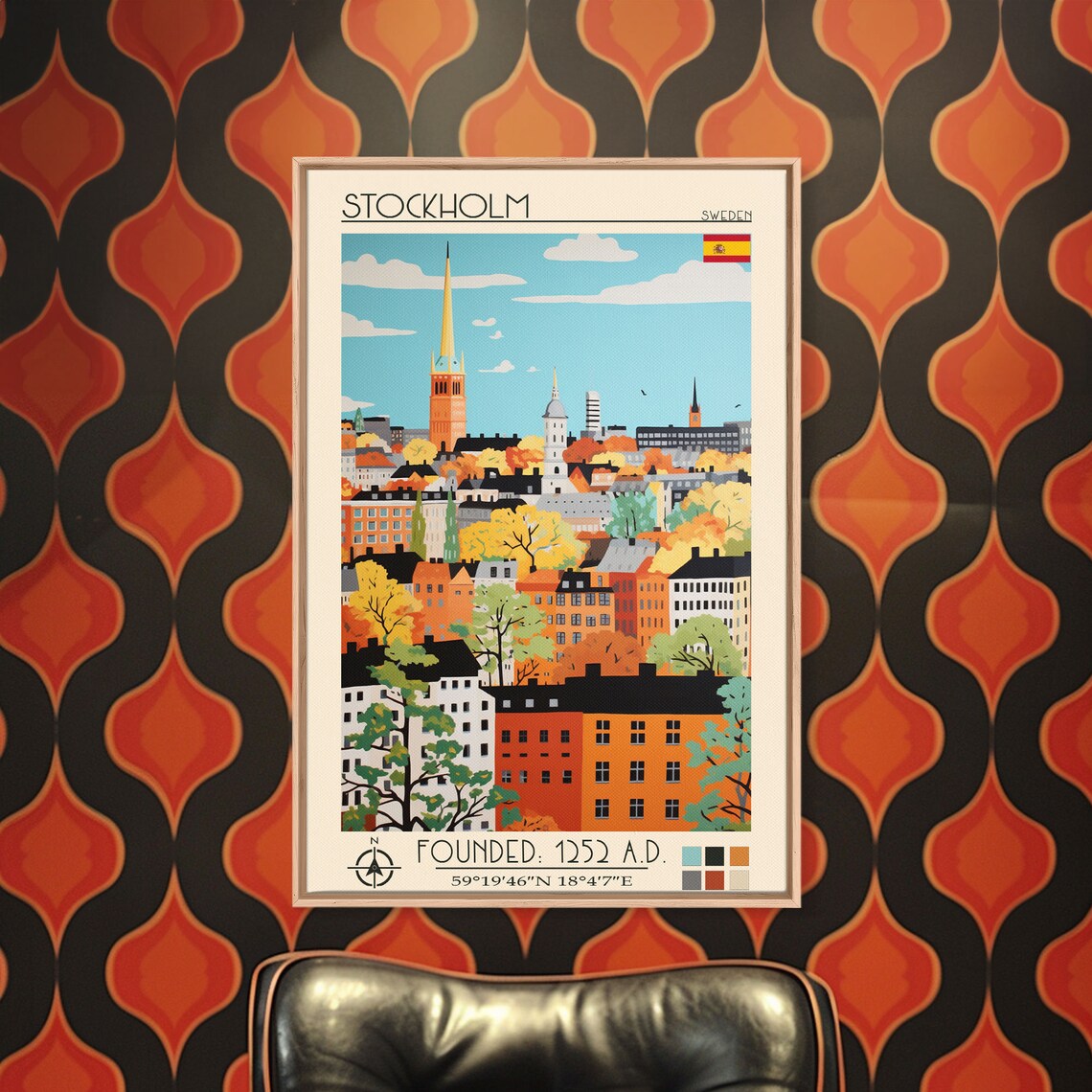 Stockholm Sweden Autumn Skyline Tall Spire City View Travel Poster - Image 5