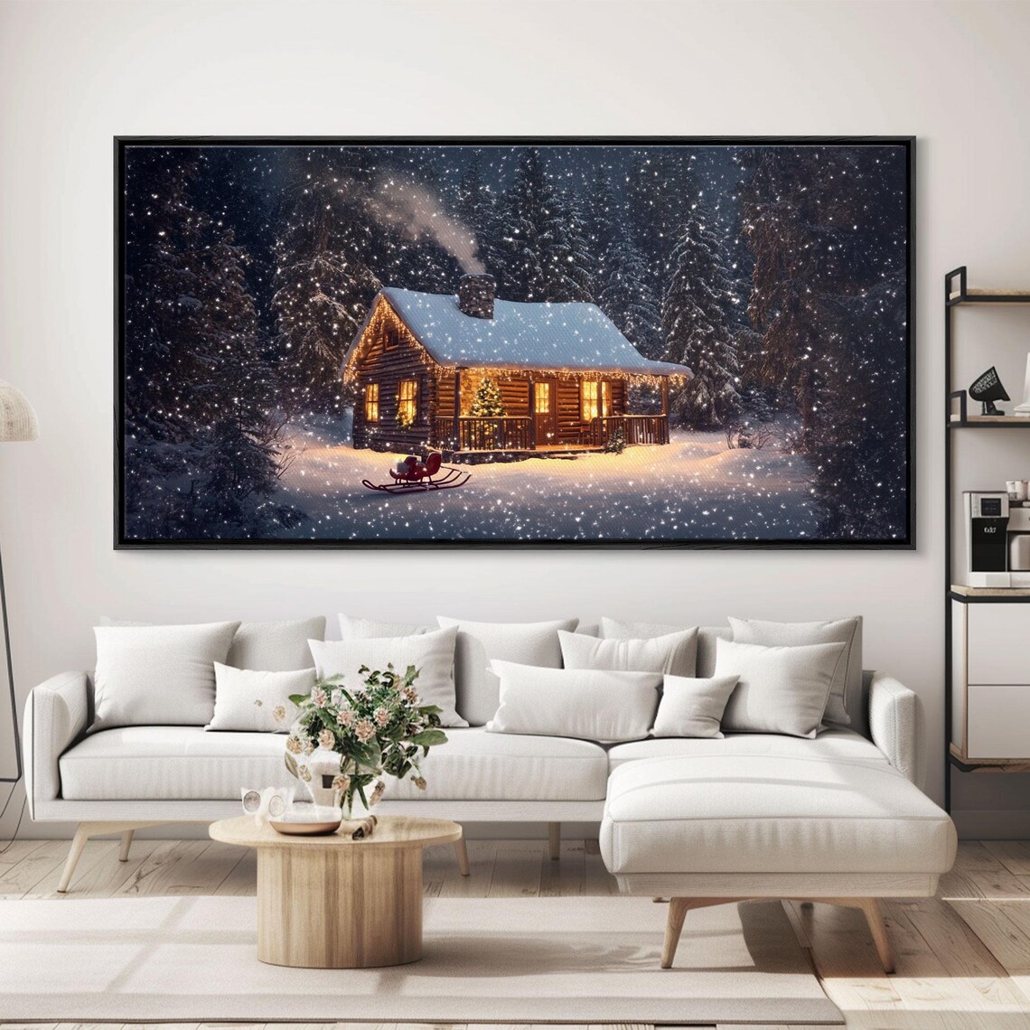 Cozy Log Cabin In The Snow At Night With Glowing Windows Poster - Image 4