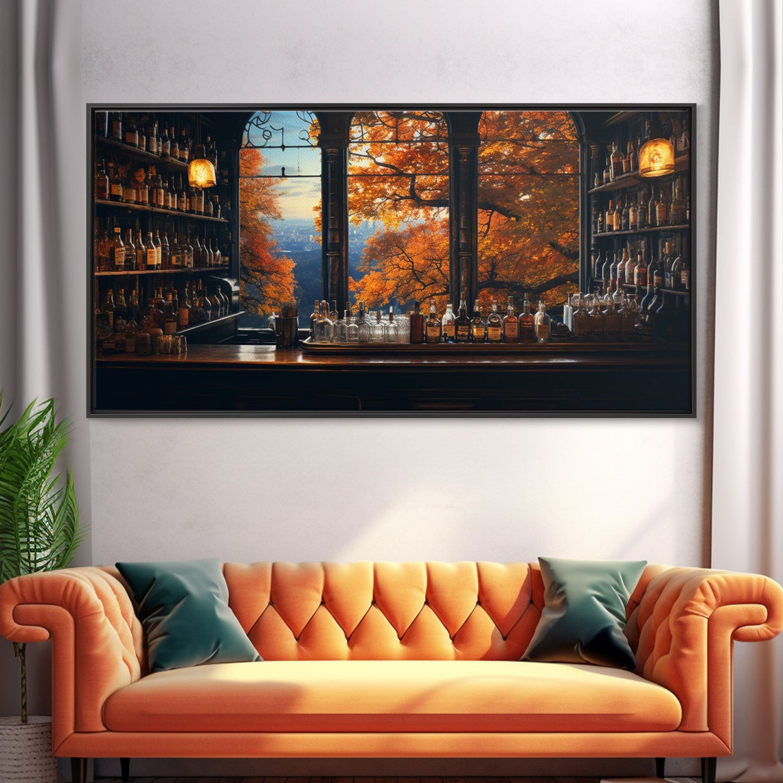 Vintage Bar Interior Autumn Window Fall Foliage Cozy Painting Poster - Image 5
