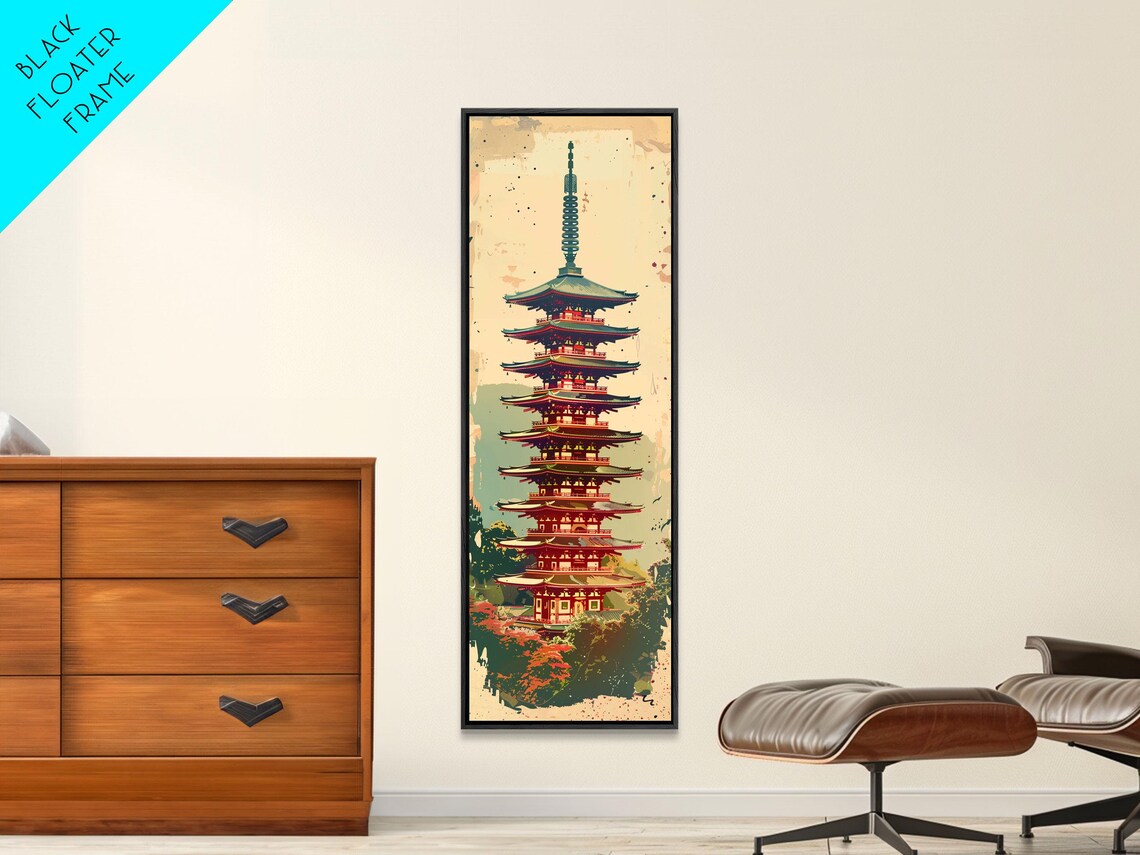 Five Story Pagoda Tower Sunset Vintage Japanese Landmark Travel Poster - Image 3