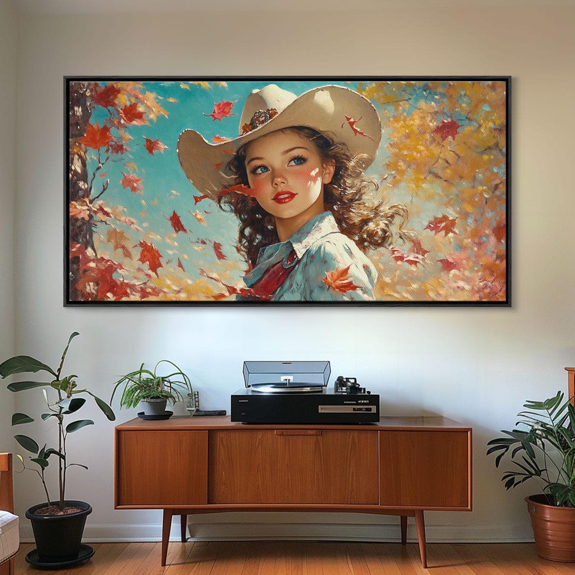 Cowgirl Cowboy Hat Autumn Leaves Falling Rustic Western Art Poster - Image 6