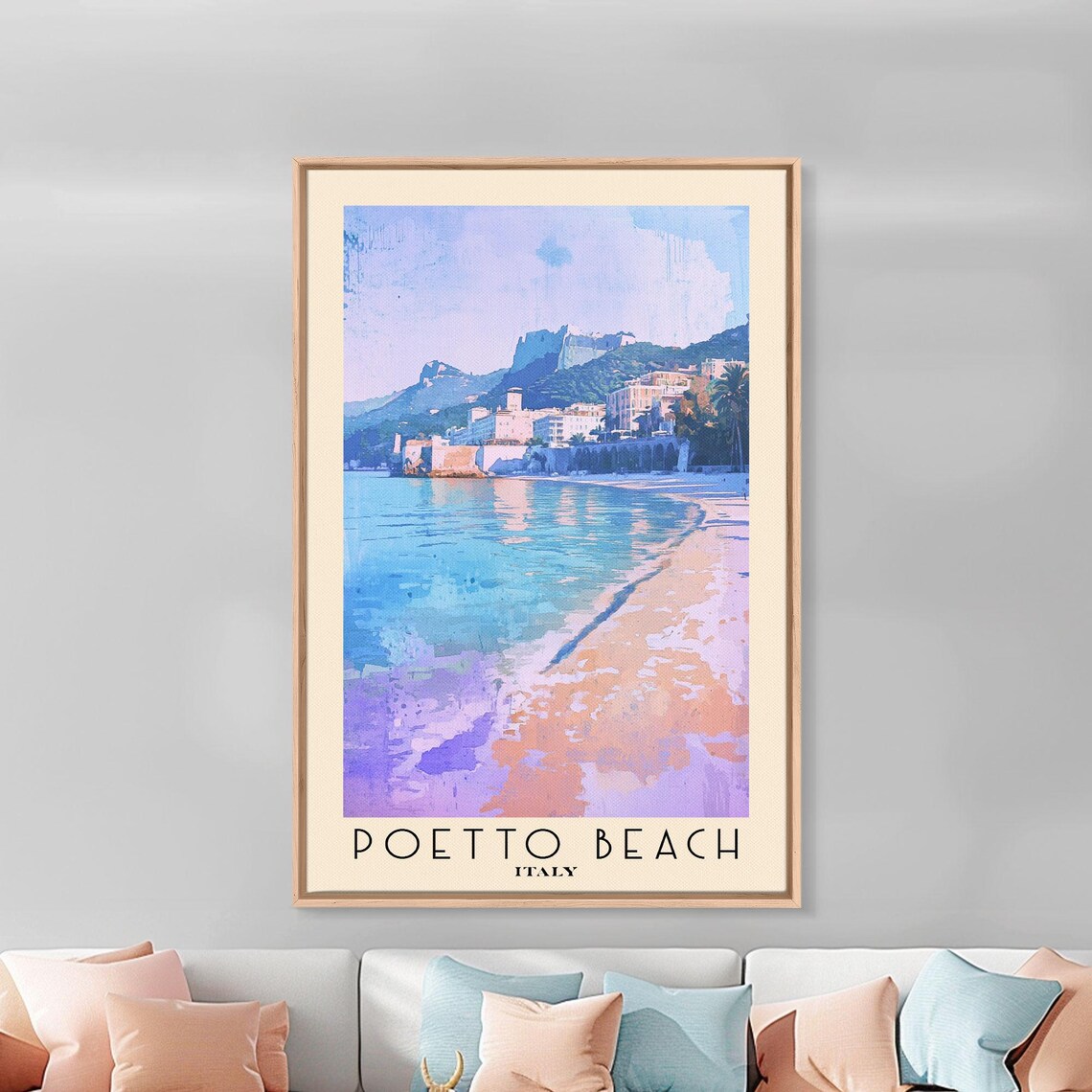 Poetto Beach Italy Pastel Shore Turquoise Water Watercolor Travel Poster - Image 3
