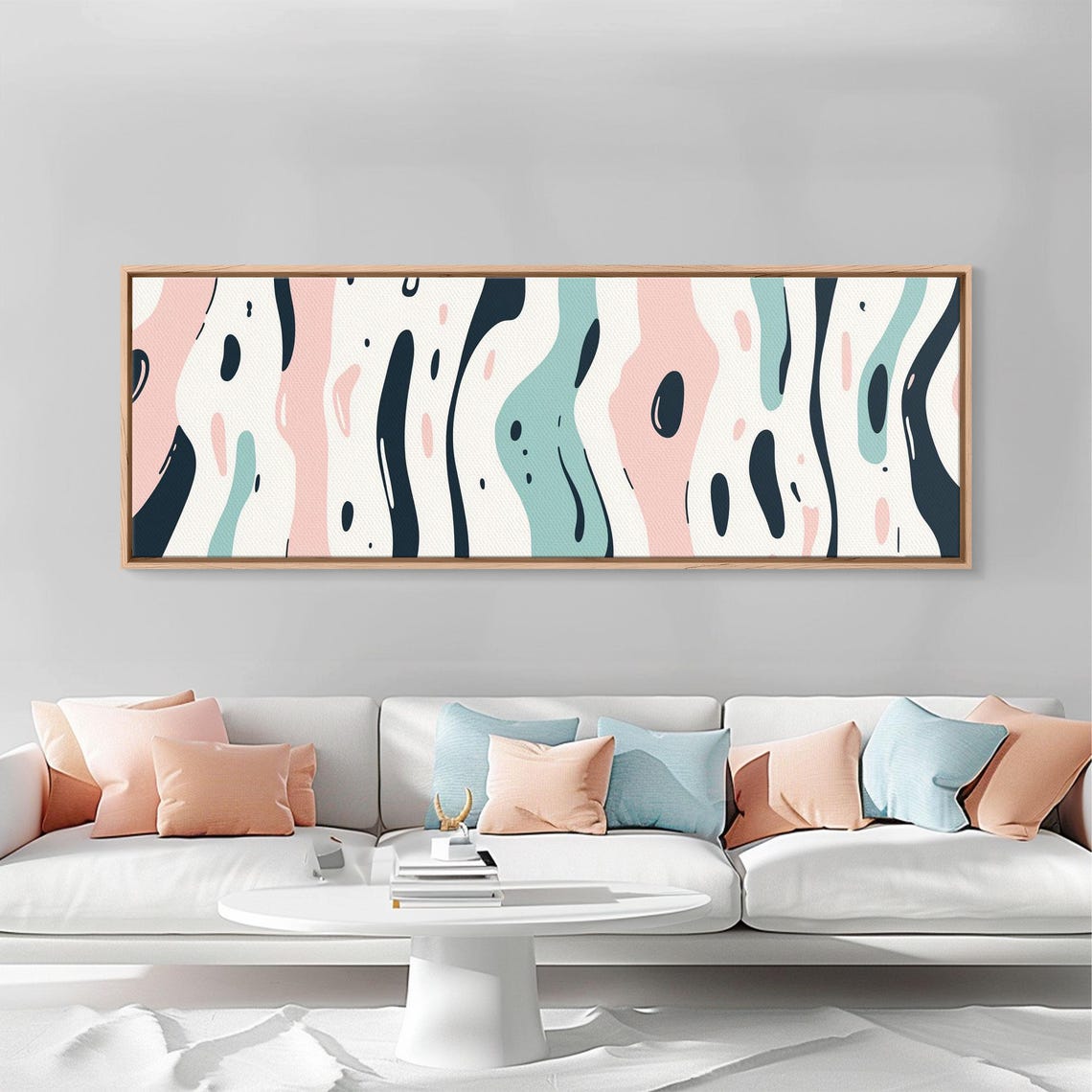 Panoramic Abstract Organic Shapes Pink Teal Navy Modern Wall Art