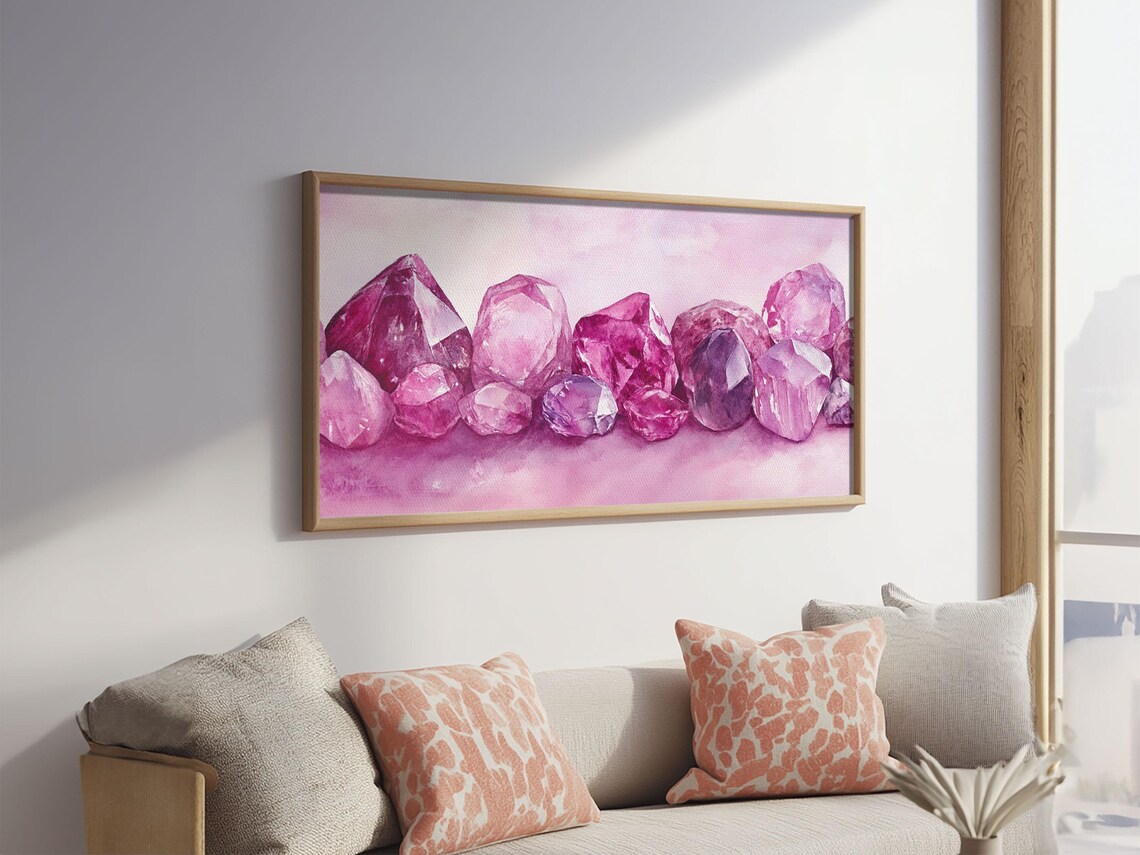 Pink Amethyst Gemstones Watercolor Row Sparkling Crystal Design Poster - Image 6