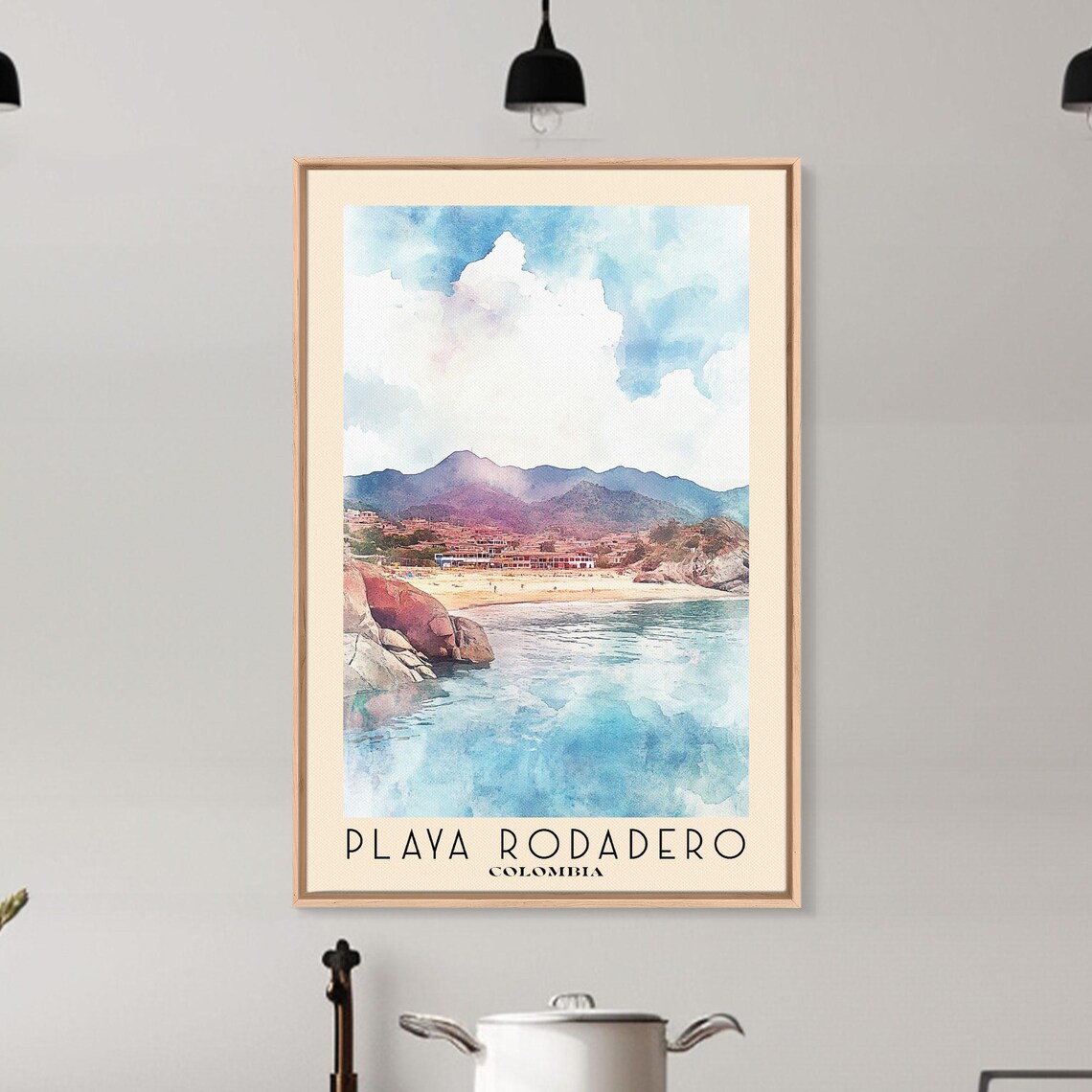Playa Rodadero Colombia Blue Cove Smooth Boulders Watercolor Travel Poster - Image 6