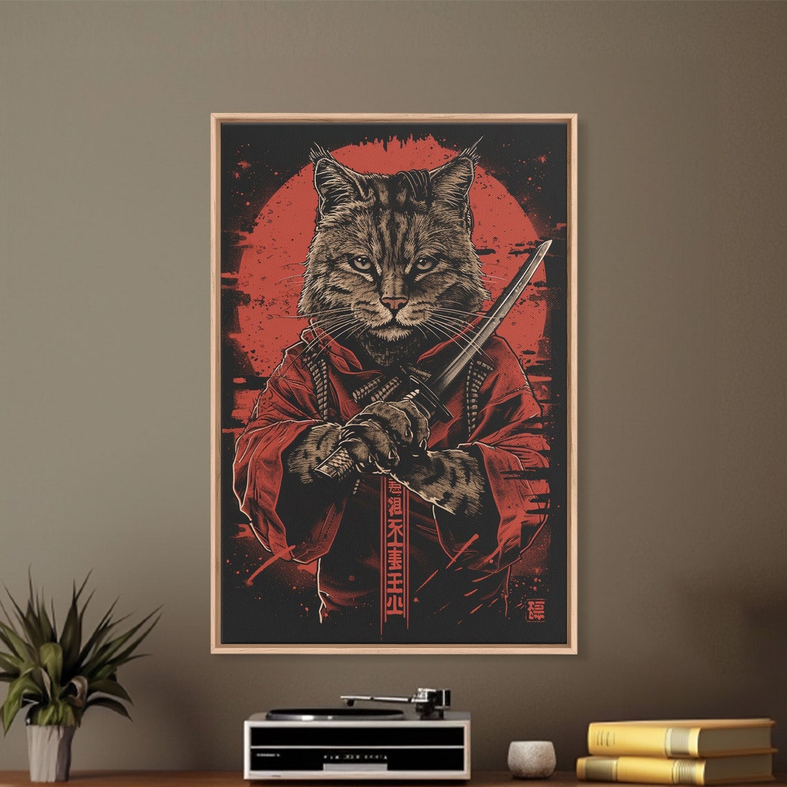 Samurai Cat Katana Red Kimono Japanese Warrior Animal Art Print - Image 2