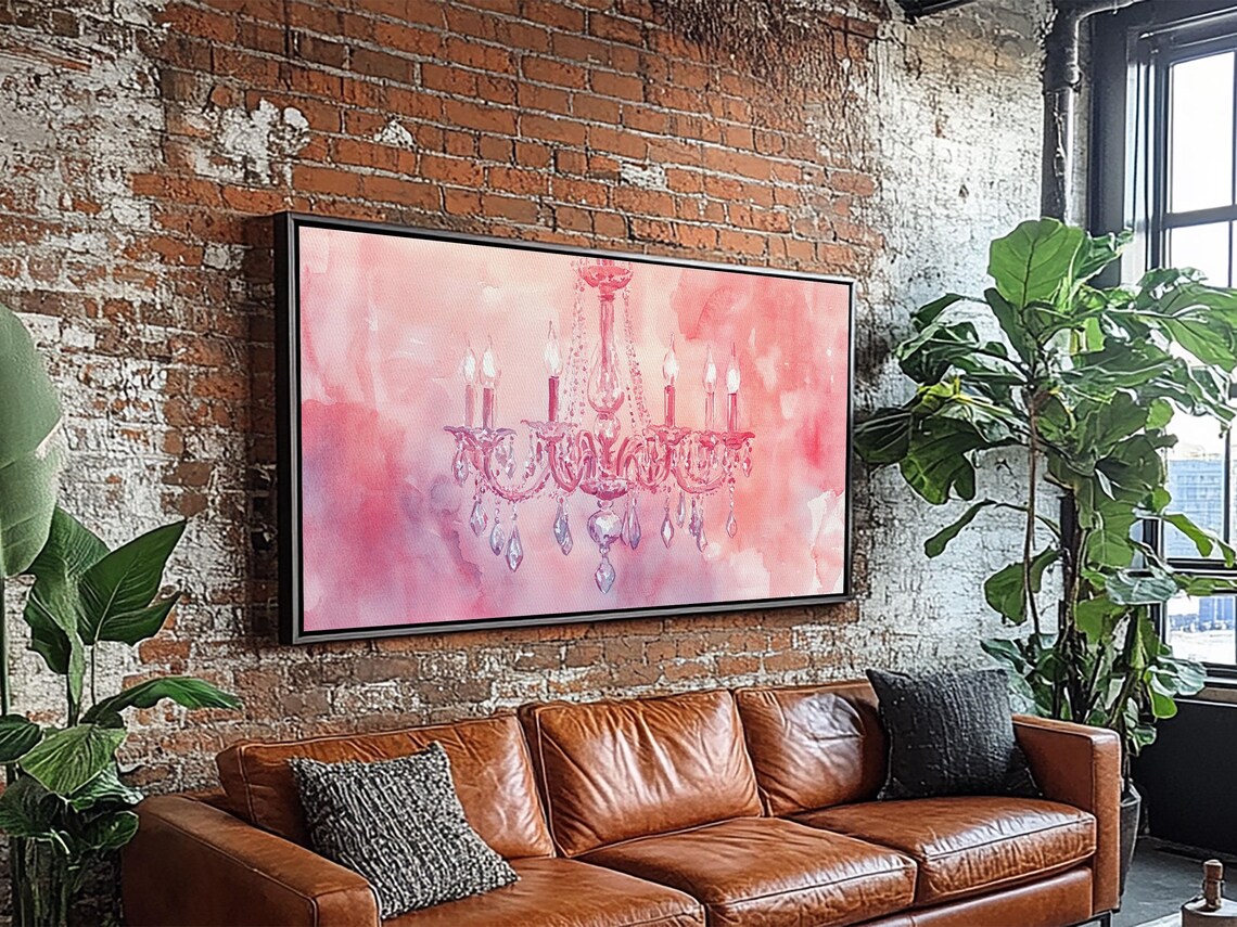 Pink Crystal Chandelier Watercolor Painting Elegant Romantic Wall Art Poster - Image 4