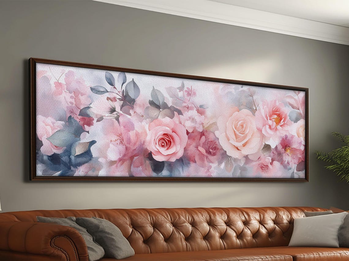 Blush Pink Roses Eucalyptus Garland Watercolor Botanical Wall Art - Image 5