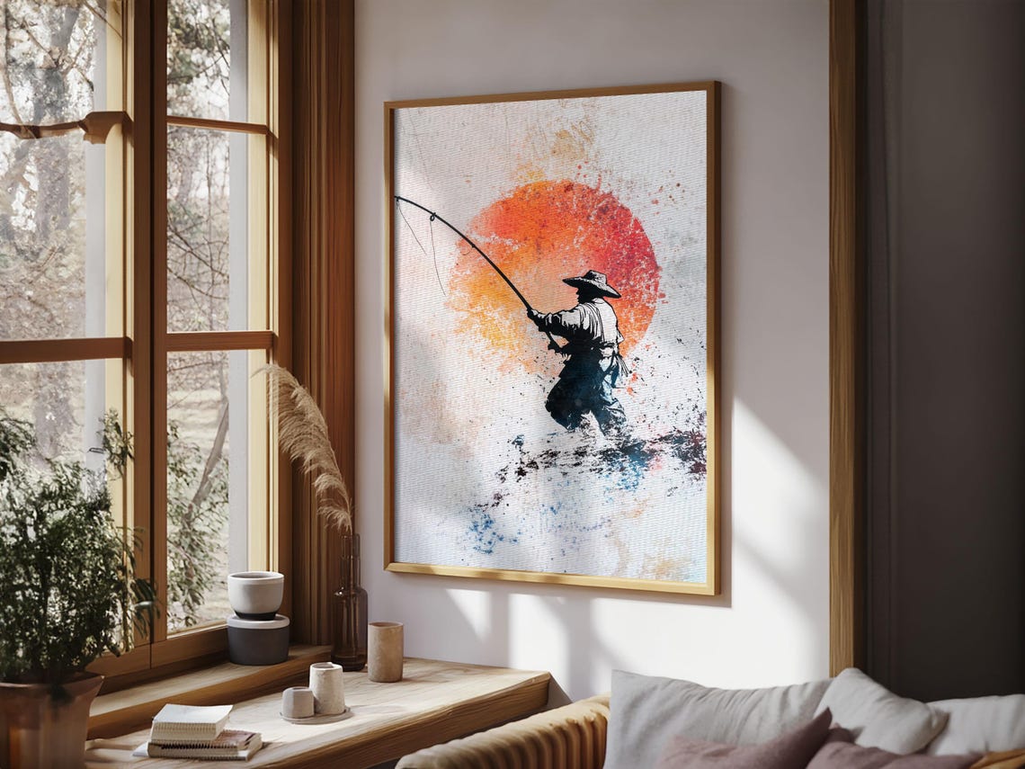 Fisherman Gift Idea Fisherman Painting Print Retro Wabi Sabi Fisherman Painting Gift For Fisher Fishing Gift Gift For Dad Nuevart - Image 6