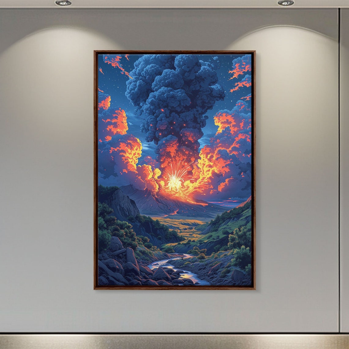 Volcano Eruption Night Sky Dramatic Ash Cloud Landscape Wall Poster - Image 2