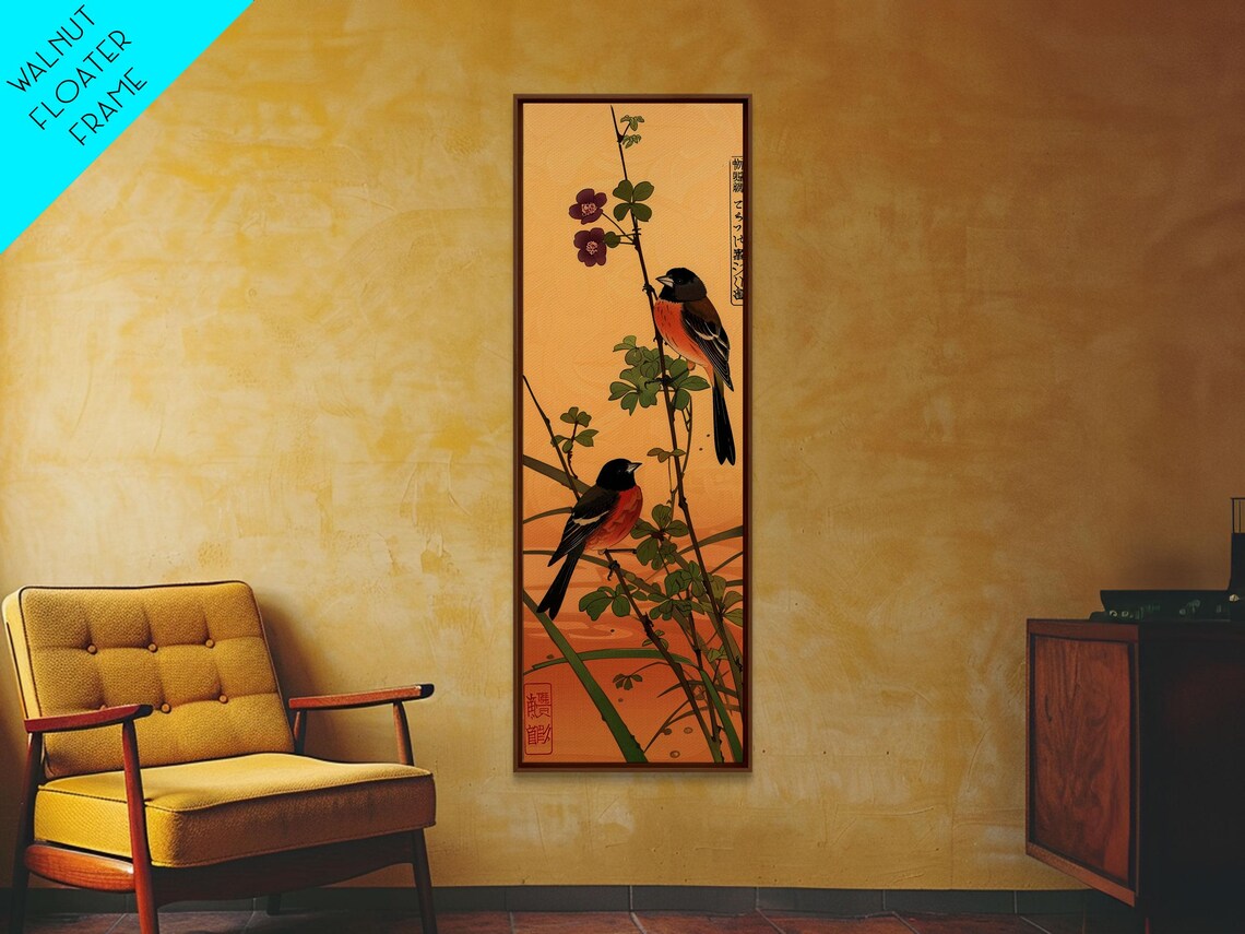 Japanese Bullfinch Birds Blossom Branch Ukiyo E Woodblock Art Poster - Image 2