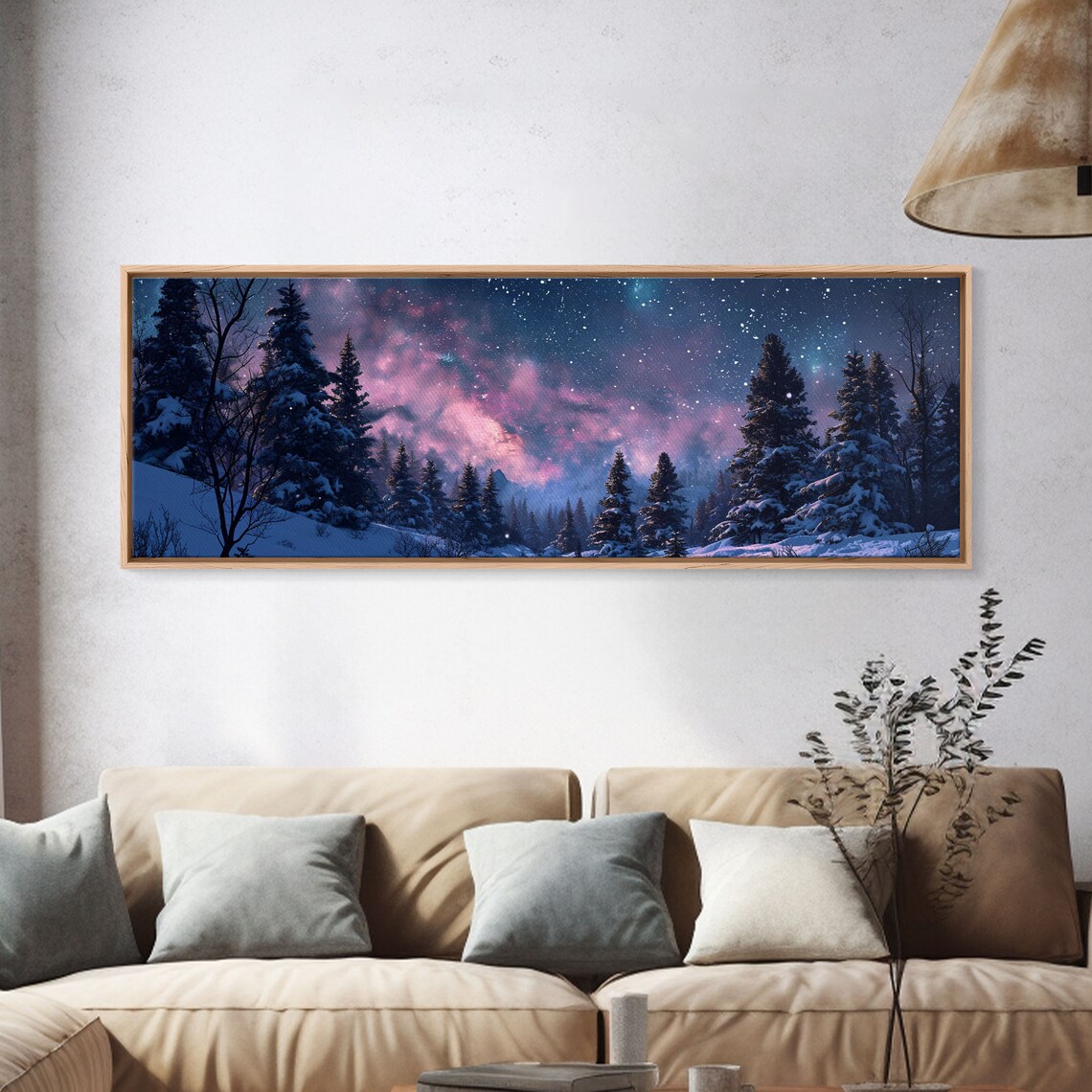 Starry Purple Night Sky Over Snowy Pine Forest Winter Wonderland Poster - Image 4