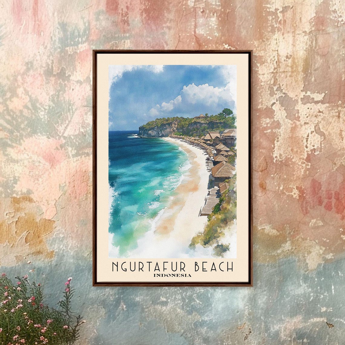Ngurtafur Beach Indonesia Thatched Huts Turquoise Bay Travel Poster