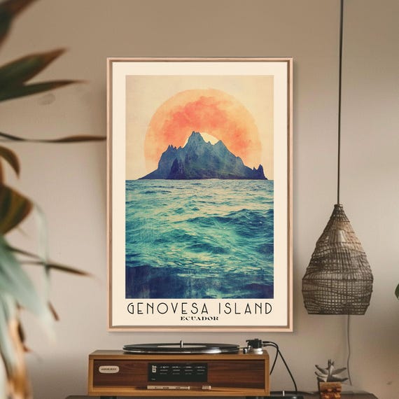 Genovesa Island Ecuador Watercolor Beach Print Vacation Gift Ecuador Wall Art Framed Print Framed Beach Painting