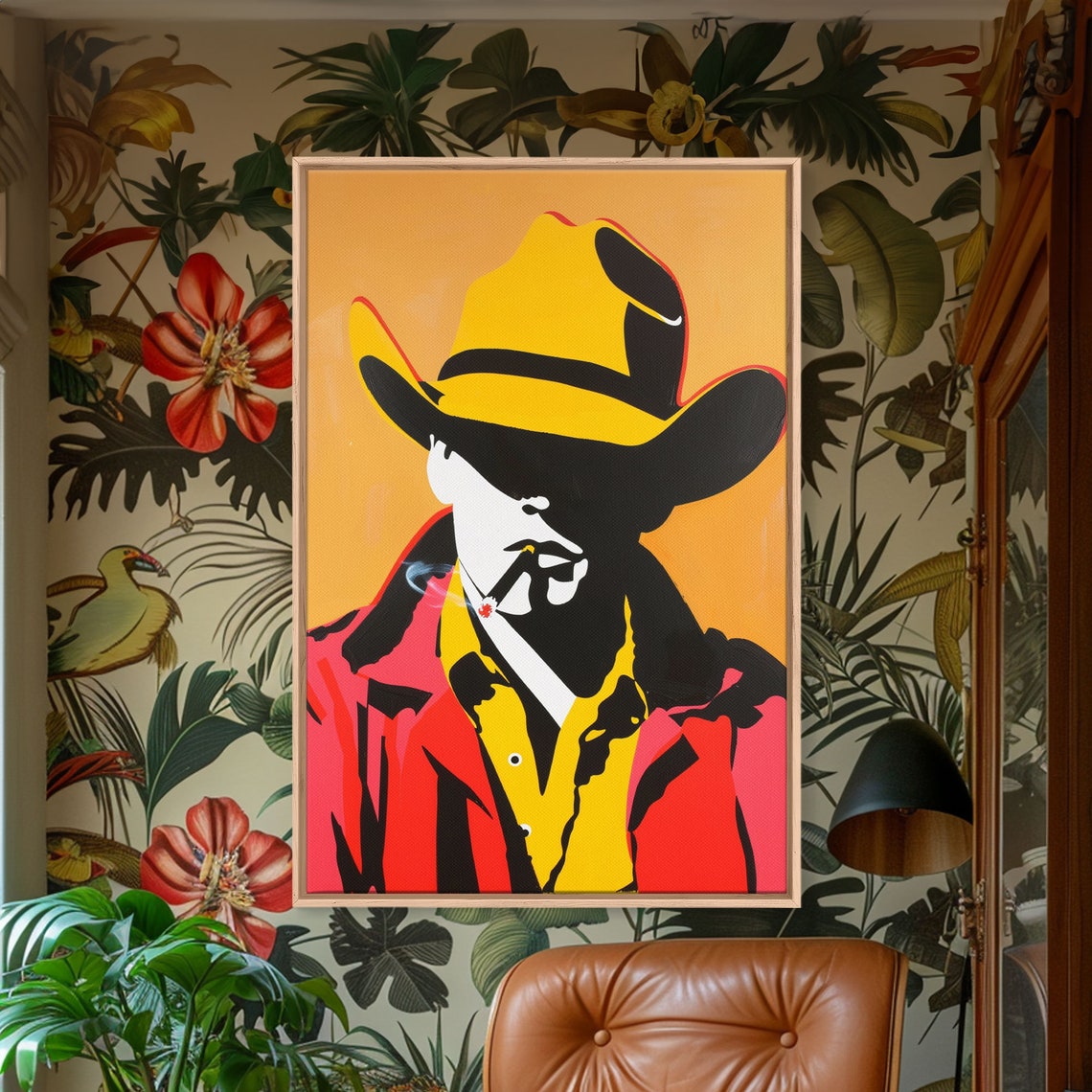 Bold Cowboy Silhouette With Cigarette Pop Art Style Wall Poster - Image 3