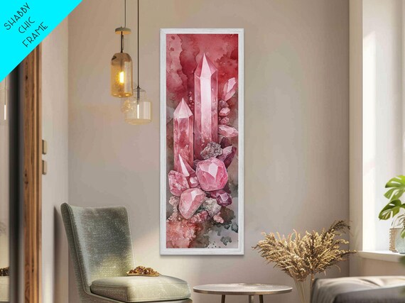 Rose Quartz Crystal Cluster Watercolor Vertical Moody Healing Wall Art