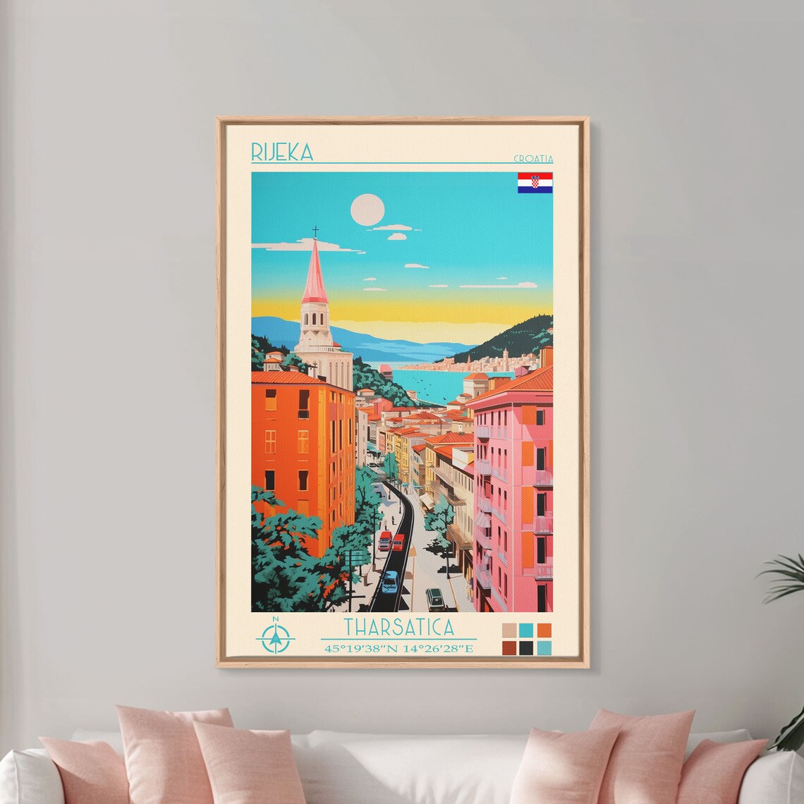 Rijeka Croatia Sunset Bay Church Tower Old Town Street Travel Poster