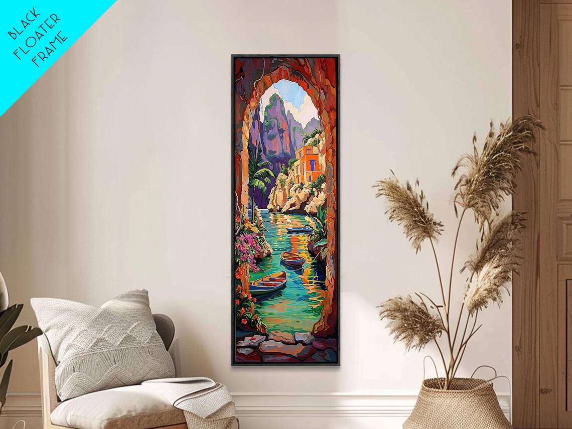 Colorful Waterway Through Rocky Cliffs And Archway Impasto Coast Poster - Image 3