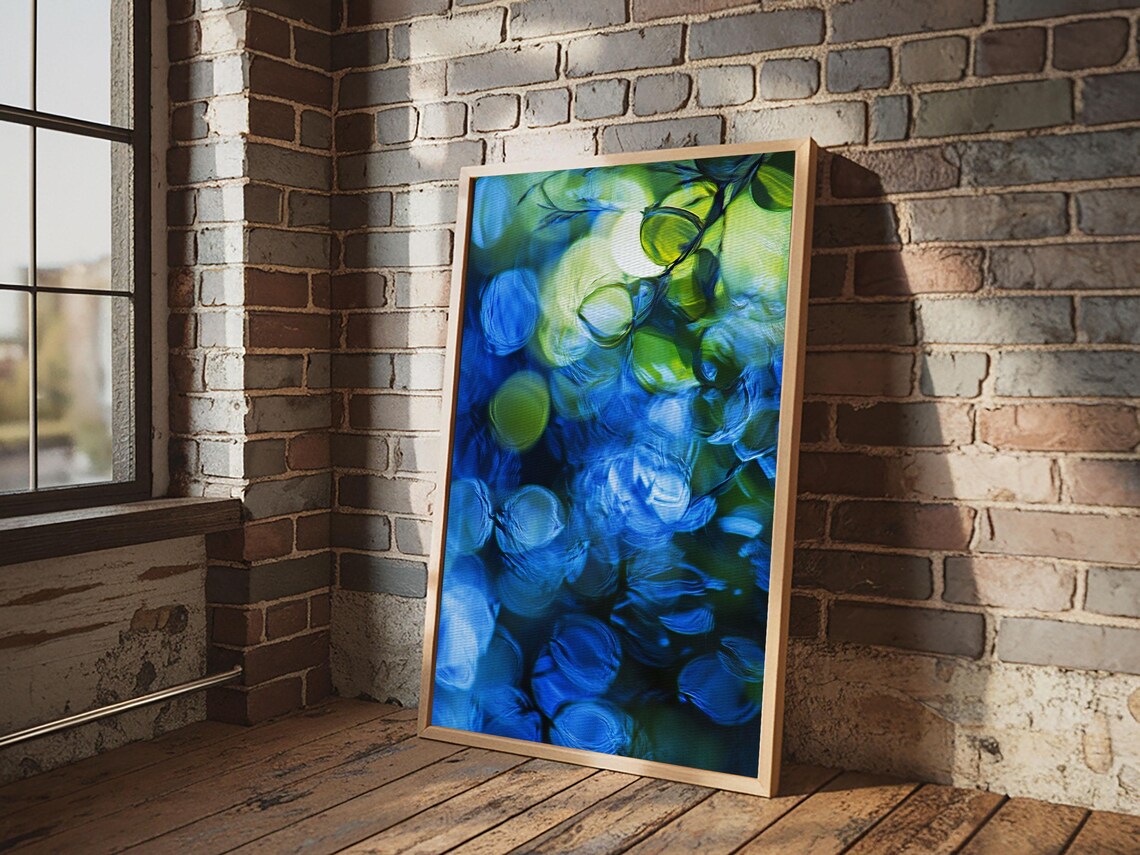 Teal Water Droplets Leaves Macro Botanical Fresh Blue Green Nature Art Poster - Image 4