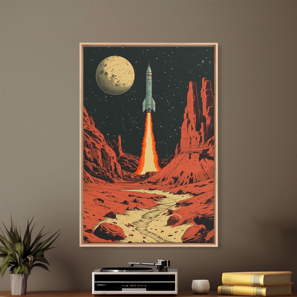 Retro Rocket Launch Mars Canyon Vintage Sci-Fi Space Travel Poster - Image 3