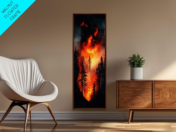 Intense Forest Fire Burning Pines Orange Flames Dramatic Scene Art Poster
