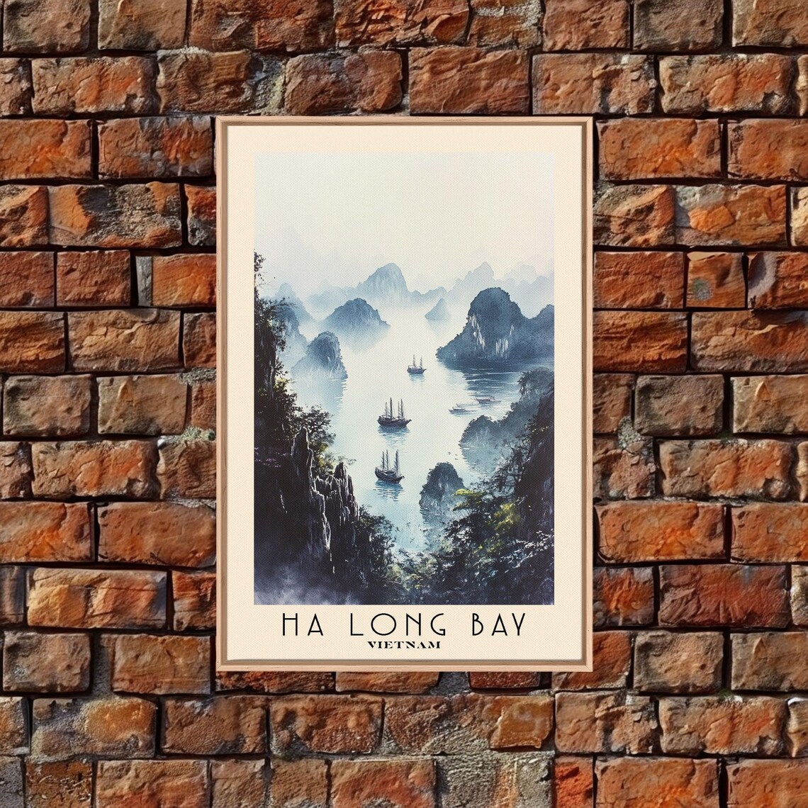 Ha Long Bay Vietnam Misty Limestone Karsts Junk Boats Watercolor Art Poster - Image 5