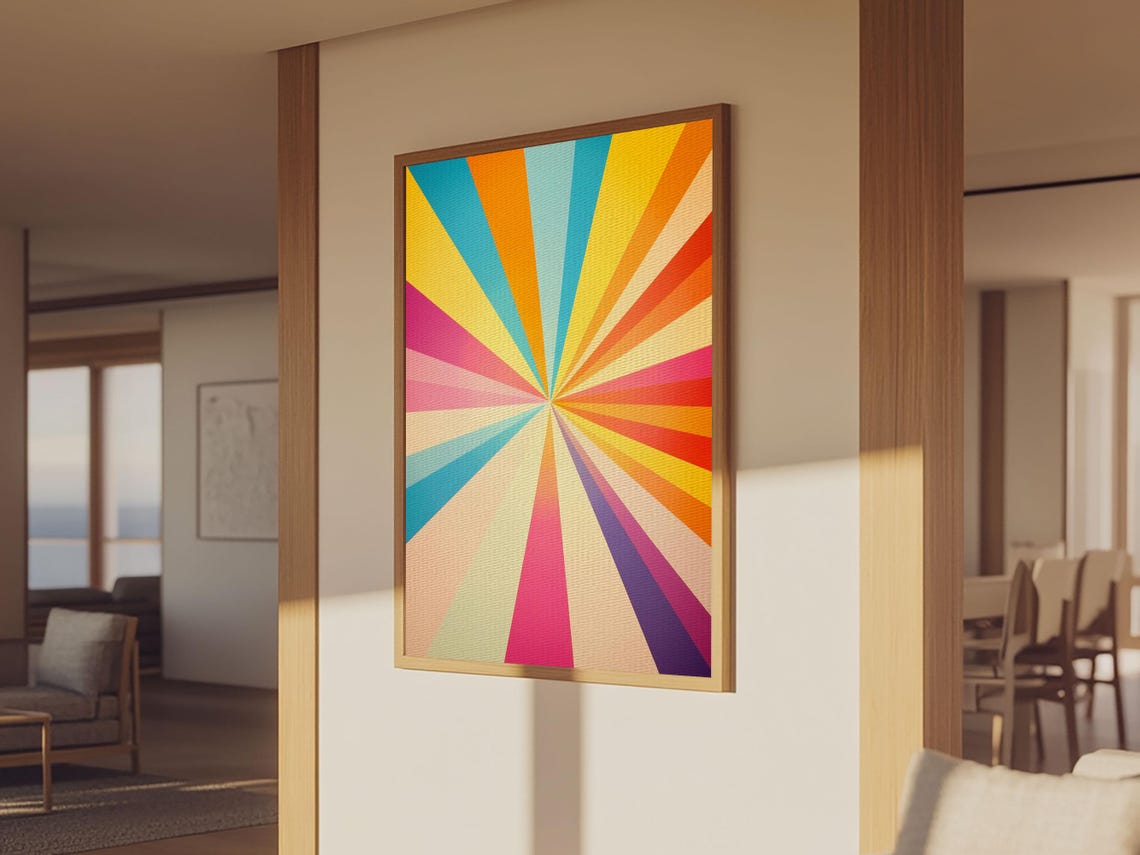Retro Colorful Sunburst Rays Rainbow Mid Century Modern Art Poster - Image 4