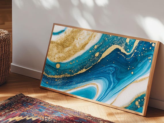 Blue White And Gold Marble Print Marble Painting Centerpiece Wall Art Statement Piece Bold Artwork Trendy Art Abstract Art