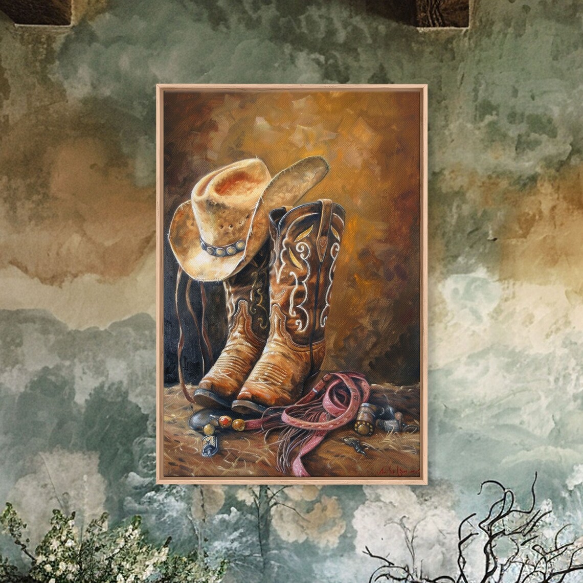 Cowboy Boots and Hat Rustic Western Art Print