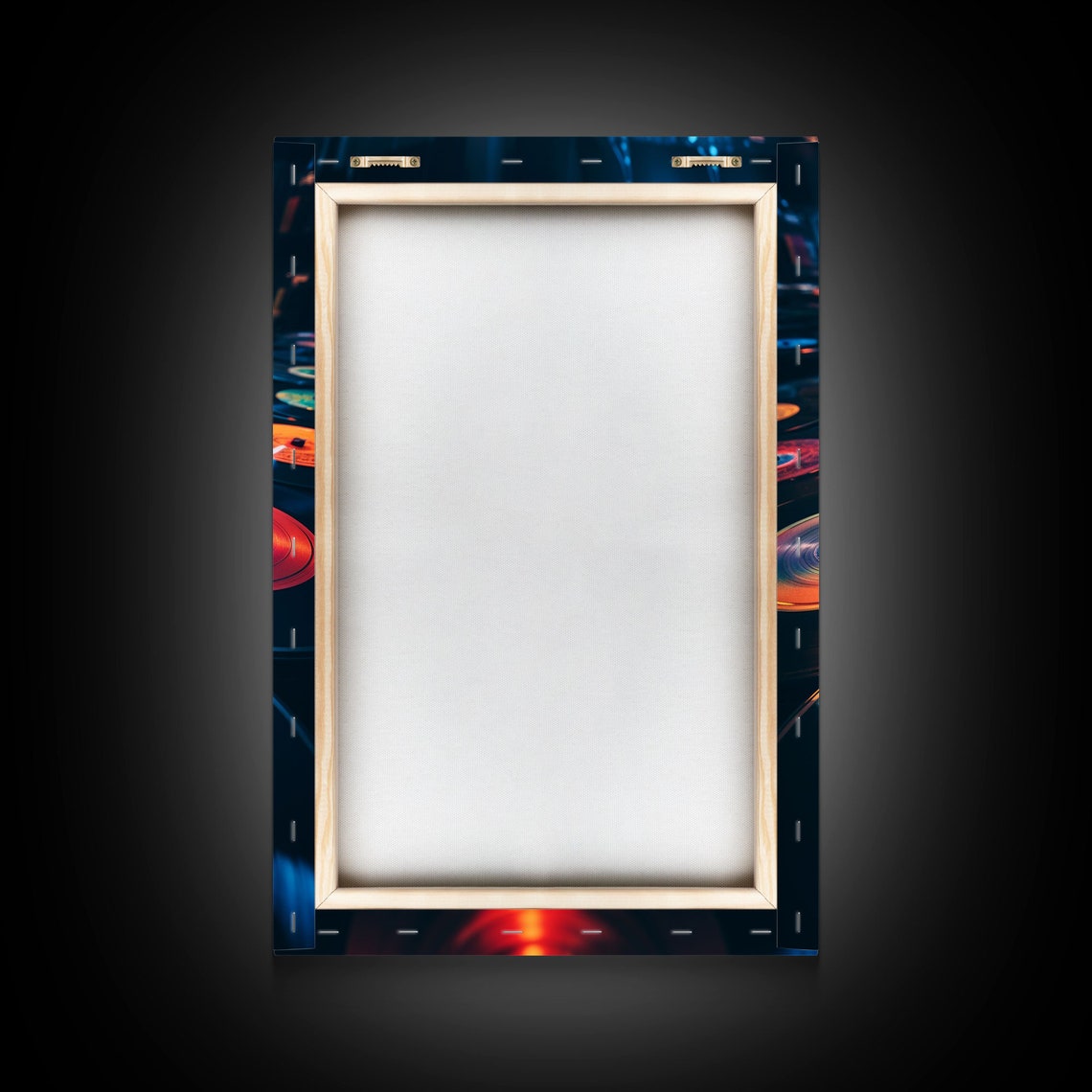 Vinyl Records Close Up Moody Blue Red Glow Music Room Wall Art Poster - Image 2