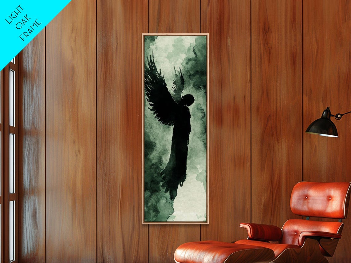 Dark Angel Silhouette Ascending Wings Moody Watercolor Poster