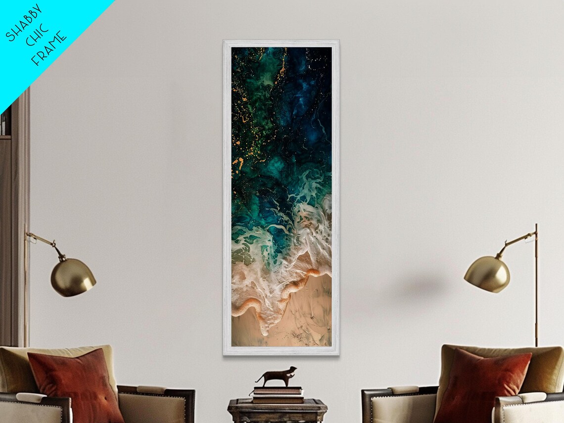 Abstract Aerial Ocean Waves In Deep Teal With White Foam Coastal Art Poster - Image 5
