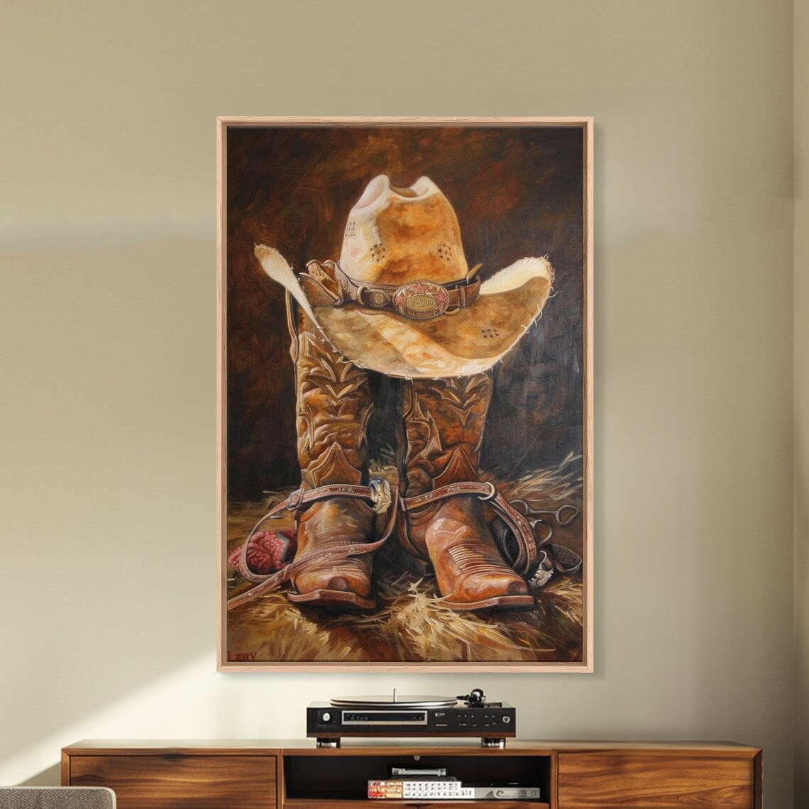 Western Cowboy Boot and Hat Rustic Living Room Art Print