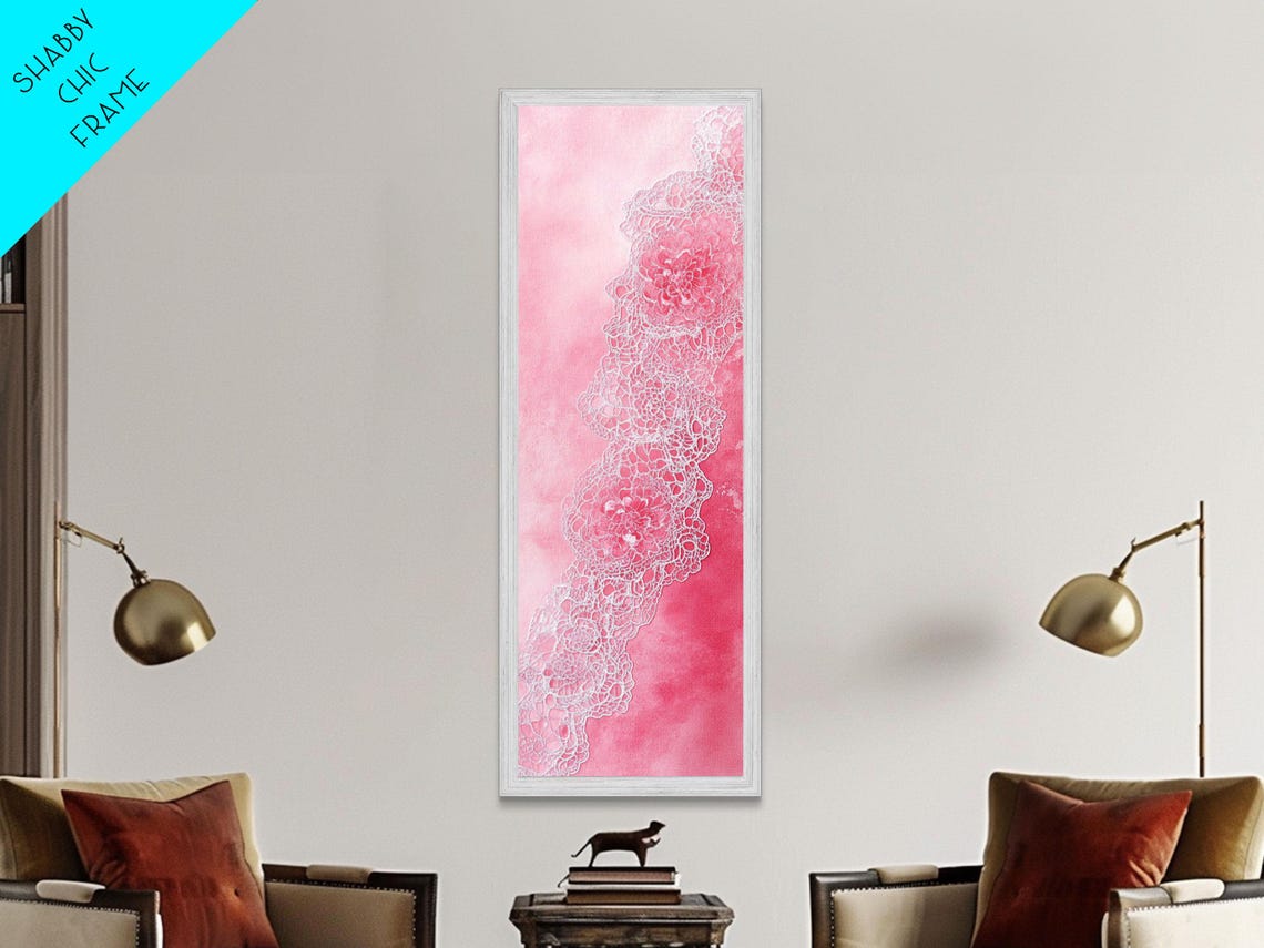 Romantic Pink Lace Pattern Watercolor Abstract Feminine Wall Art - Image 4