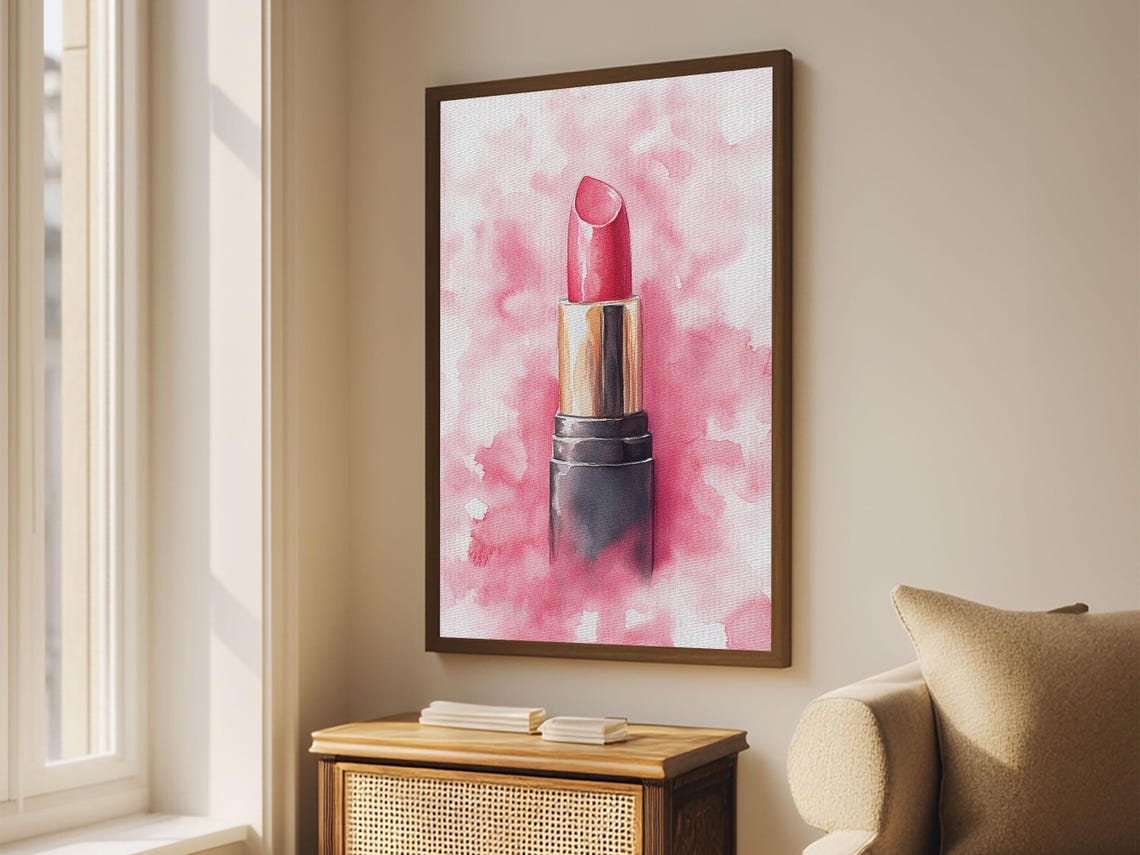 Pink Lipstick Watercolor Painting Preppy Vanity Room Decor Poster - Image 3