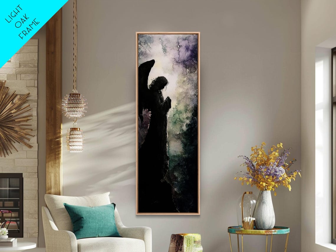 Praying Angel Silhouette Moody Spiritual Gothic Wall Decor Poster