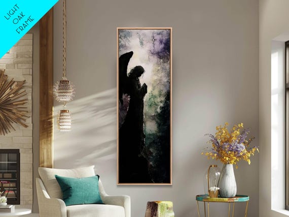 Praying Angel Silhouette Framed Print Angel Art Prints Gothic Wall Art Moody Art Vertical Living Room Spiritual Decor