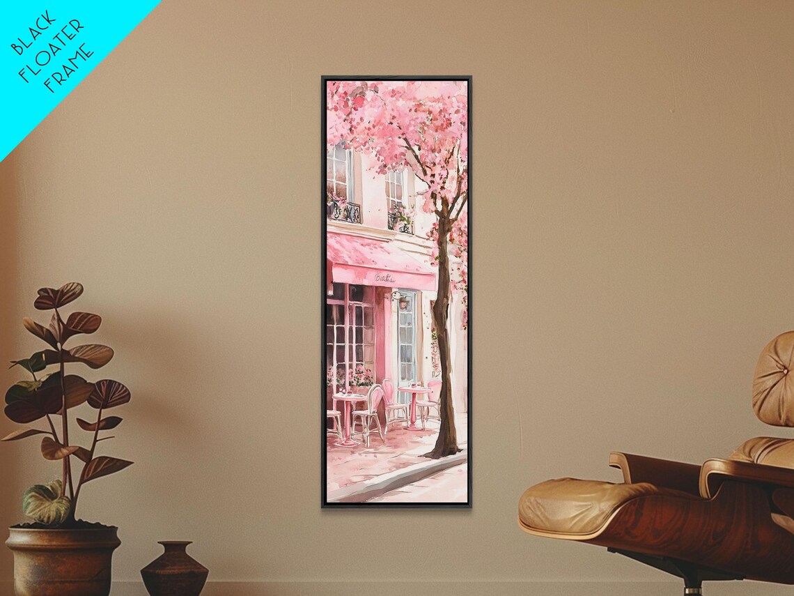 Parisian Cafe Pink Blossom Street Scene France Travel Poster - Image 2