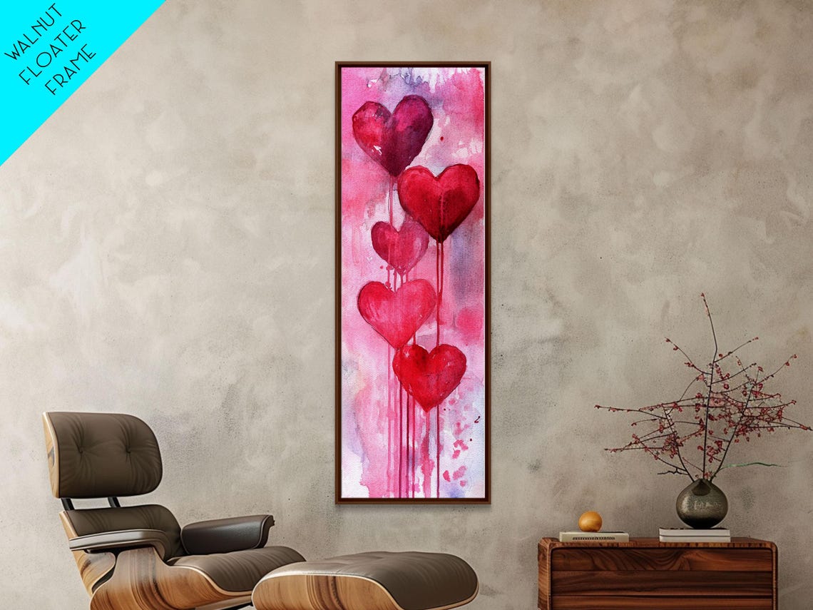 Dripping Red Hearts Watercolor Abstract Romantic Love Wall Art - Image 4