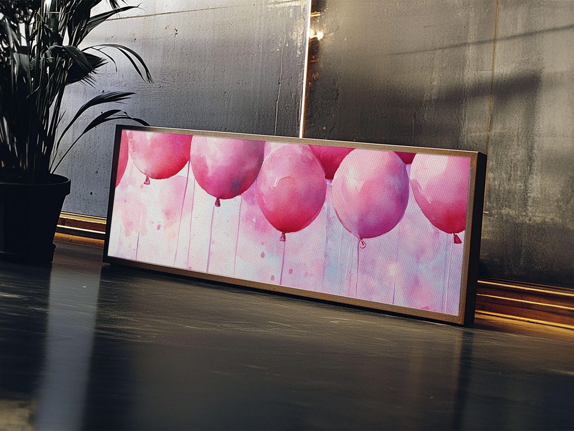 Pink Balloon Party Watercolor Fun Kids Birthday Celebration Wall Art