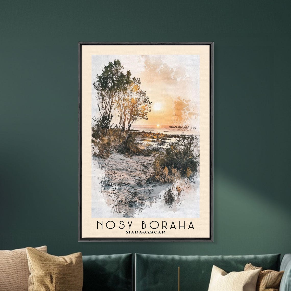 Nosy Boraha Madagascar Sunset Beach Tree Silhouette Watercolor Poster - Image 5