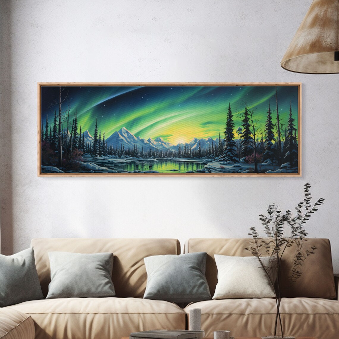 Aurora Borealis Framed Print Beautiful Alaskan Winter Landscape Painting Moody Art Unique Wall Art - Image 4